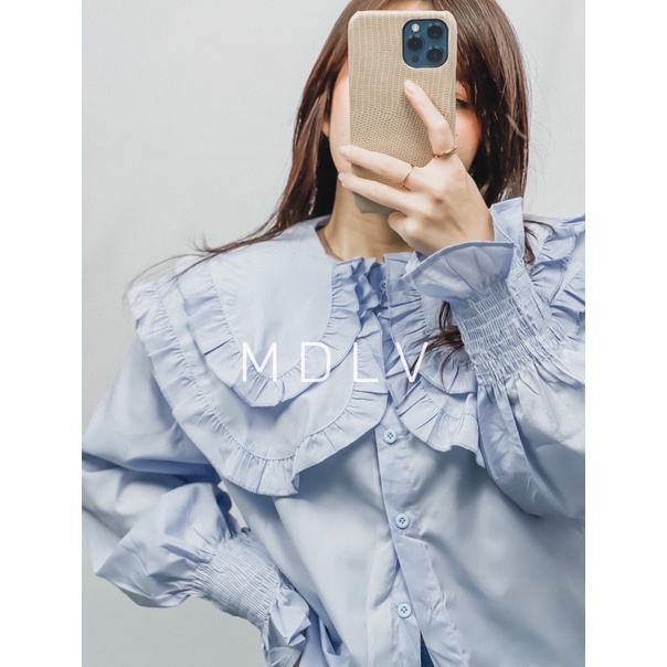 MDLV ~ 8600# Raymonda Oversized Collar Shirt Atasan Blouse Korea Fashion import