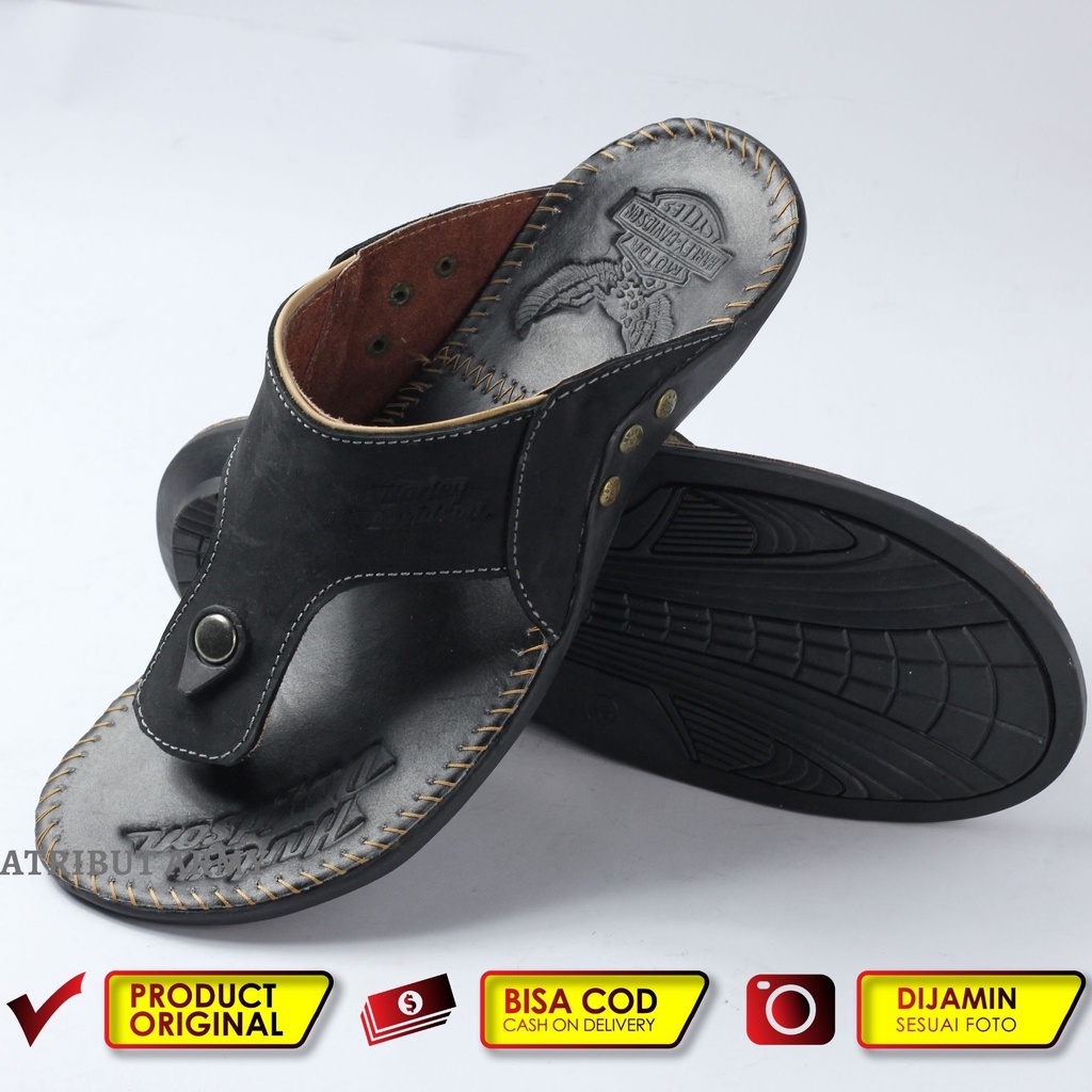 SANDAL JAPIT KULIT ASLI PRIA HARLEY DAVIDSON FULL UP l SENDAL JEPIT KULIT ASLI PRIA SANDAL CASUAL/ SENDAL JEPIT SLIDE HERLEY KULIT GOSOK - SH04