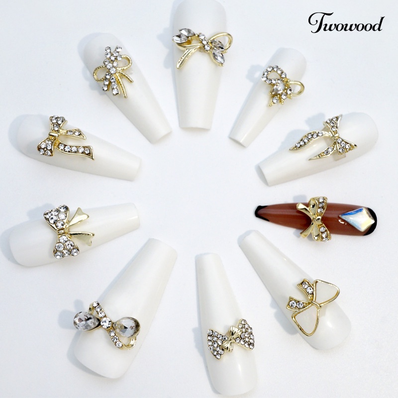 Twowood 10Pcs Hiasan Kuku Nail Art Wanita Bentuk Pita Bahan Alloy Gaya Jepang