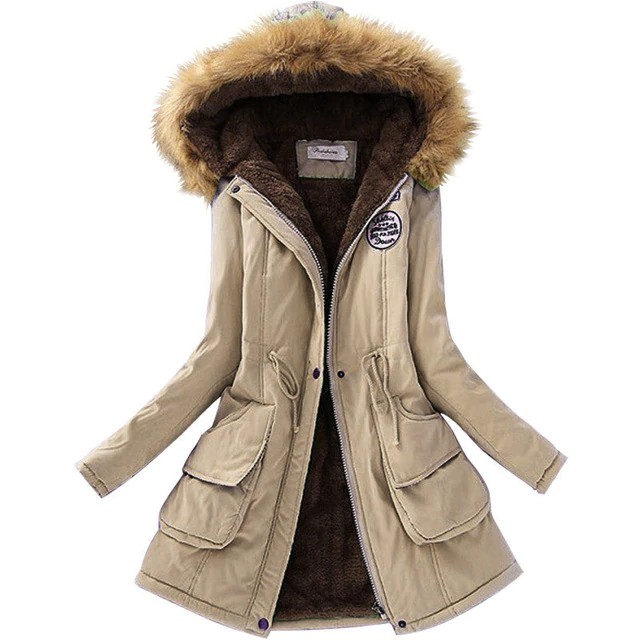 TERBARU Laamei Women Parka Warm Jackets Fur Collar Coats Women Long Parkas Hoodies Office Lady