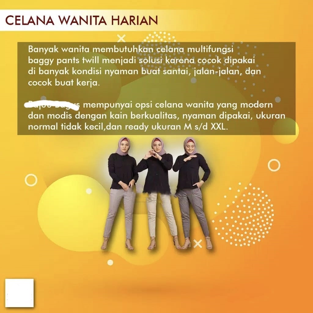 CELANA PANJANG WANITA BAGGY PANTS TWILL STRETCH BISA MELAR