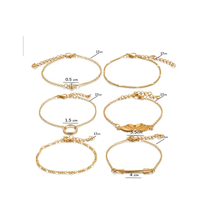 LRC Gelang Kaki Fashion Gold Alloy Rhinestone Arrow Wings Anklet 6 Piece Set D42471