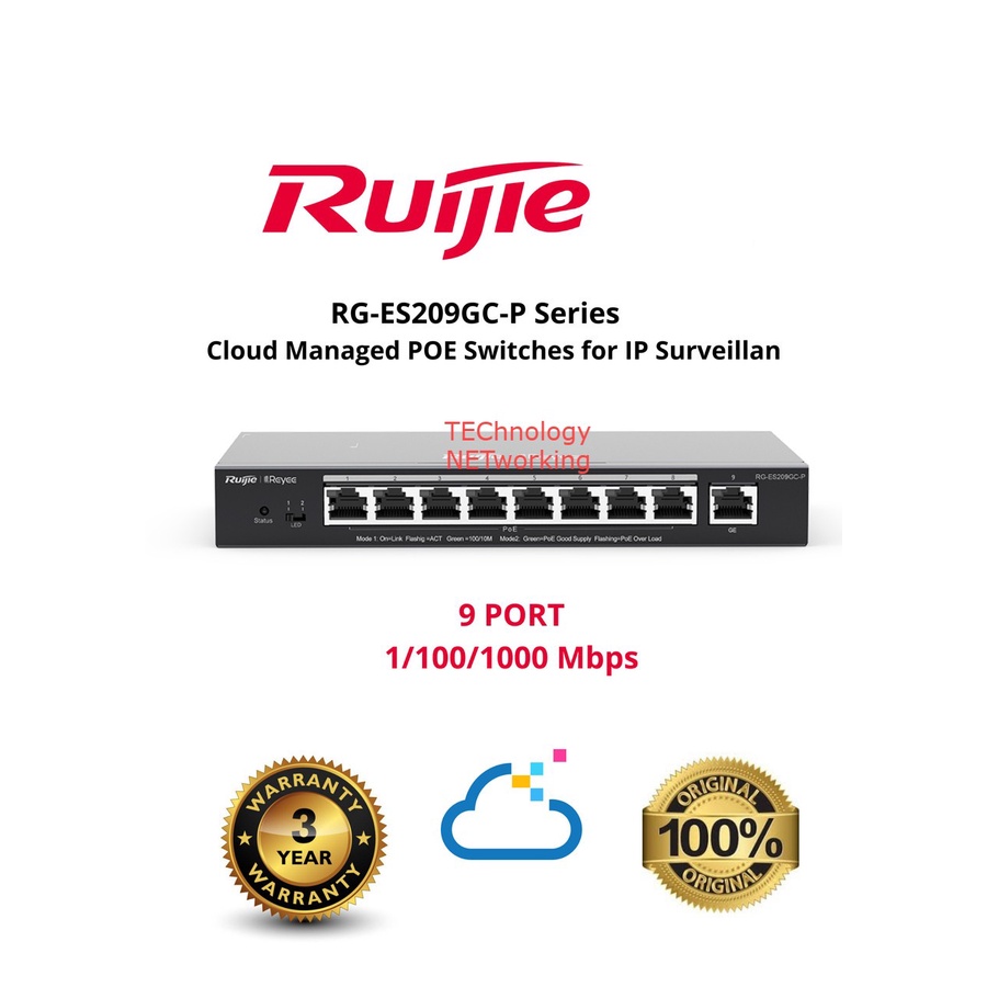 Ruijie Reyee RG-ES209GC-P 9-Port Gigabit PoE+ Cloud Managed (120W)