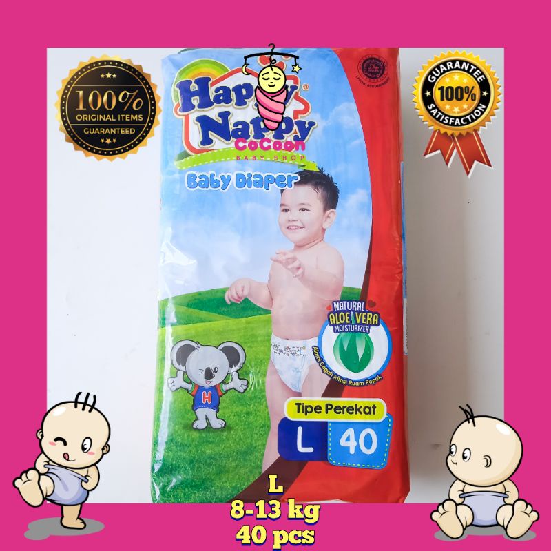 Popok Bayi Diaper Happy Nappy Tape L40 L 40 Tipe Perekat