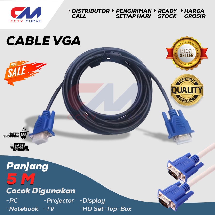 Kabel VGA Thunderin VG-005 Biru - Panjang 5 Meter