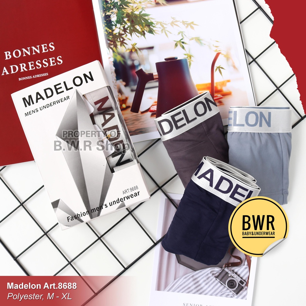 [ 3pc ] Boxer Madelon 8688 PUTIH | Celana Dalam Pria Madelon Boxer Briefs Samless | Bwr