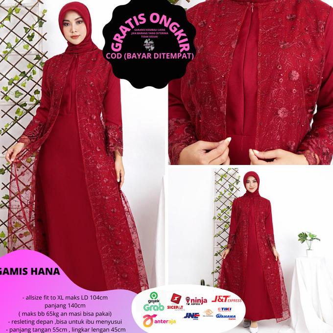 Gamis Hana Busui Tile Bordir Mutiara Maxi Dress Lebaran Brukat Tulle