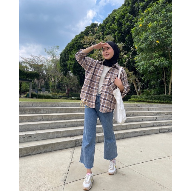ANNA SHIRT / KEMEJA TARTAN WANITA-CARAMEL SC