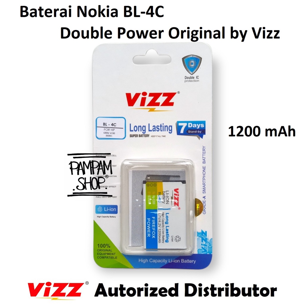 Baterai Vizz Double Power Original Nokia BL-4C BL4C 1202 1661 2650 3500 6100 6300 X2-00 Batre Batrai