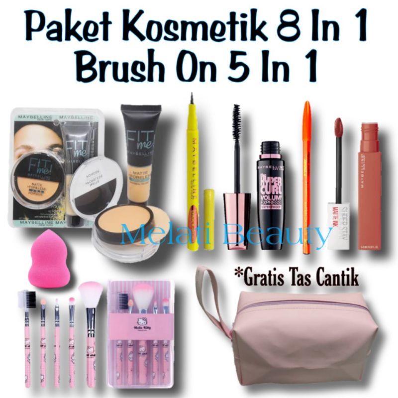 Paket Kosmetik 8 In 1 Brush On 5 In 1 / Paket Kosmetik / Brush On 5 In1