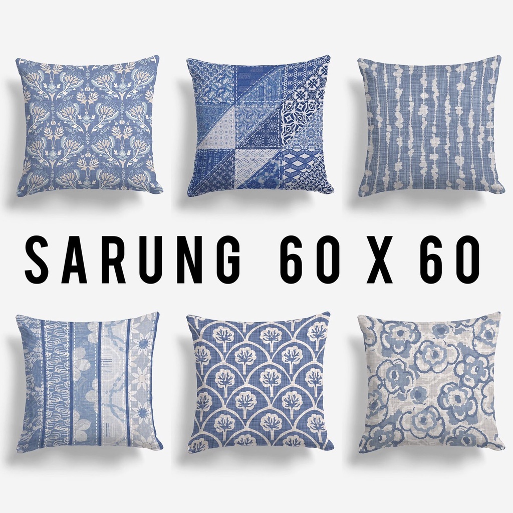 SARUNG Bantal Sofa Denim 60x60 cm Print Motif Blue Denim Washed Cover Cushion Grabandgift