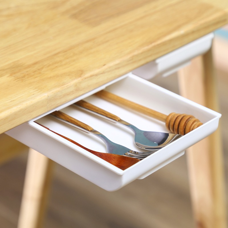 Hidden Self-Adhesive Under Table Drawer Box/Large Capacity Punch-Free Under Table Desk Drawer Box/Organizer Holder Storage Makeup  Box