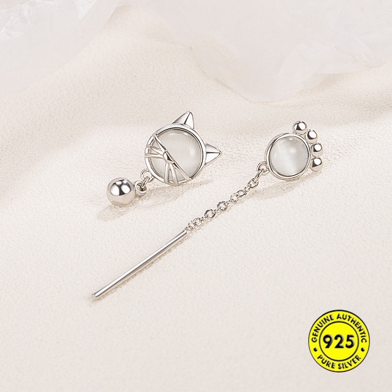 Anting Tusuk Asimetris Model Cakar Kucing Dengan Opal Untuk Wanita U1031