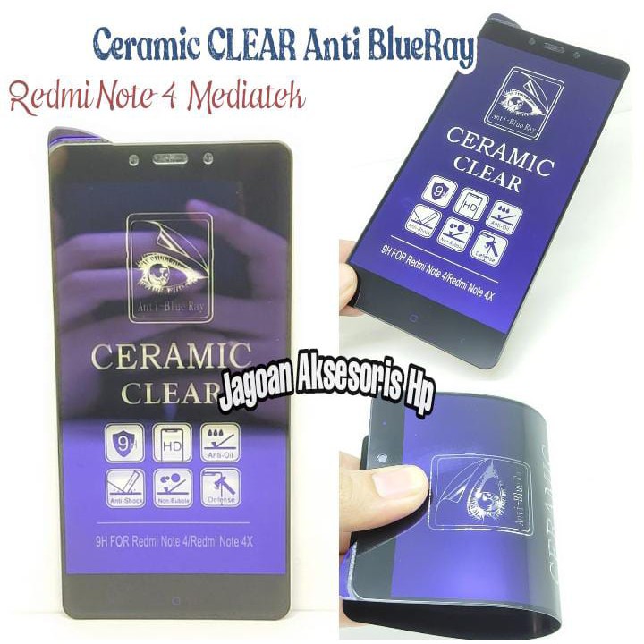 Ceramic CLEAR ANTI BLUE Redmi Note 4 Mediatek 5.5 inch Screen Protector Full Layar Anti Broken