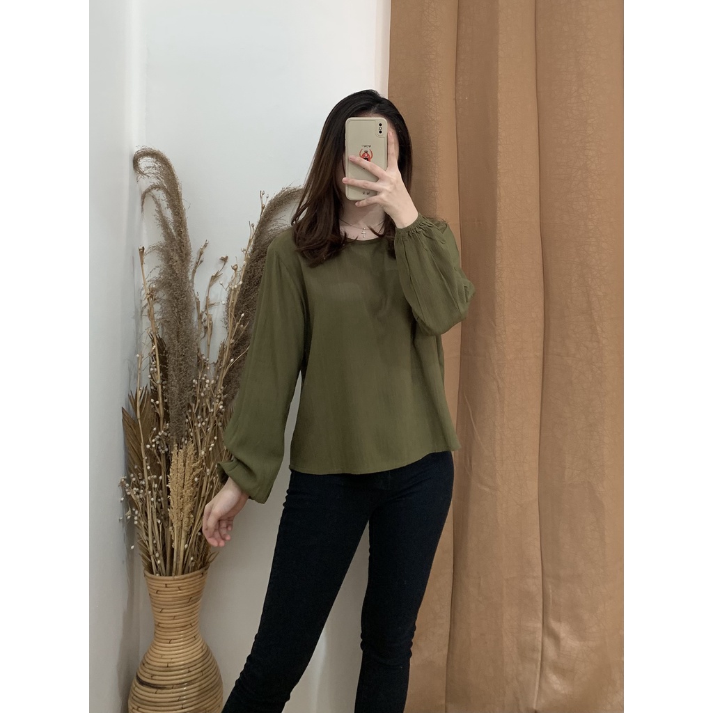 Ally Crinkle Top - PLENARIO ID | Kemeja wanita - Blouse Wanita - Atasan wanita - COD-Olive