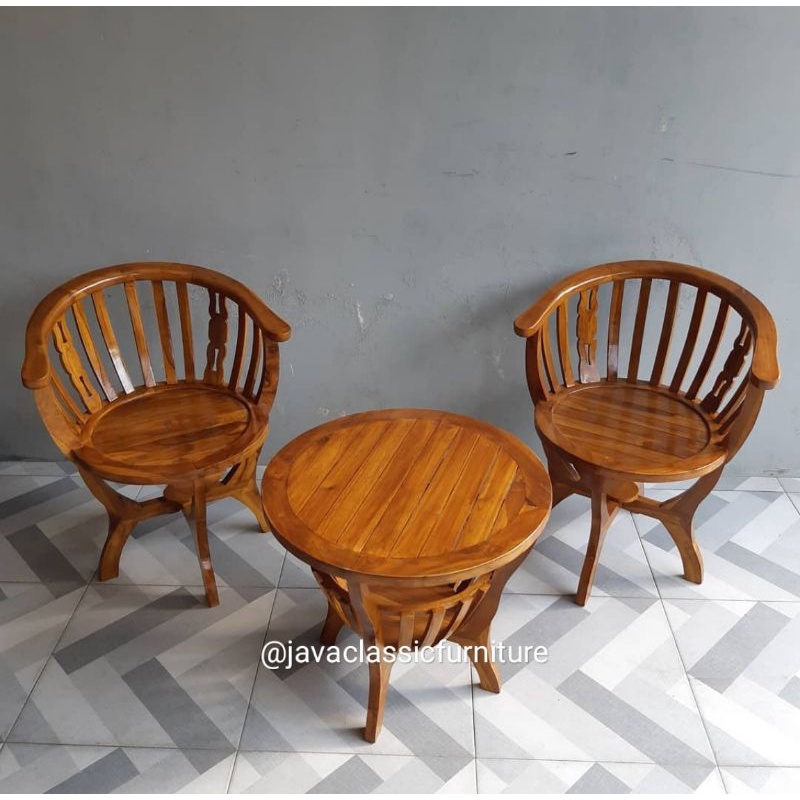 KURSI TERAS MANGKOK 1 SET MURAH KURSI TAMU BETAWI BAHAN KAYU JATI FURNITURE JEPARA