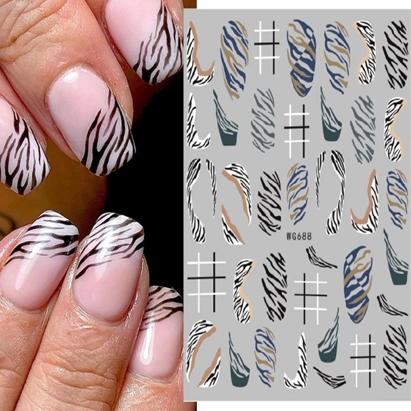 1 Sheet Pack 3D Leopard Geometric Line Animal Nail Art Stickers / Colorful Flower Tiger Lion Pattern Paper Nails Stickers / Water Transfer Nail Decal / Manicure Art Decorations / DIY Nail Makeup Tools