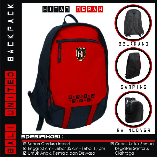 Tas Ransel Bali United Soccer Backpack Hitam Merah