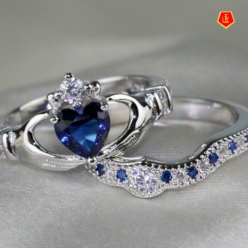 [Ready Stock]Luxury Creative Sapphire Double Layer Ring Set