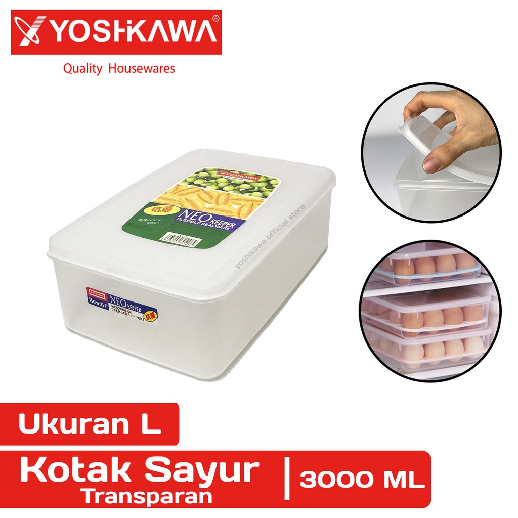 

YOSHIKAWA Kotak Transparan Plastik 3000 ML Kotak Sayur Serbaguna Penyimpanan Kulkas EVL-K-0128-L