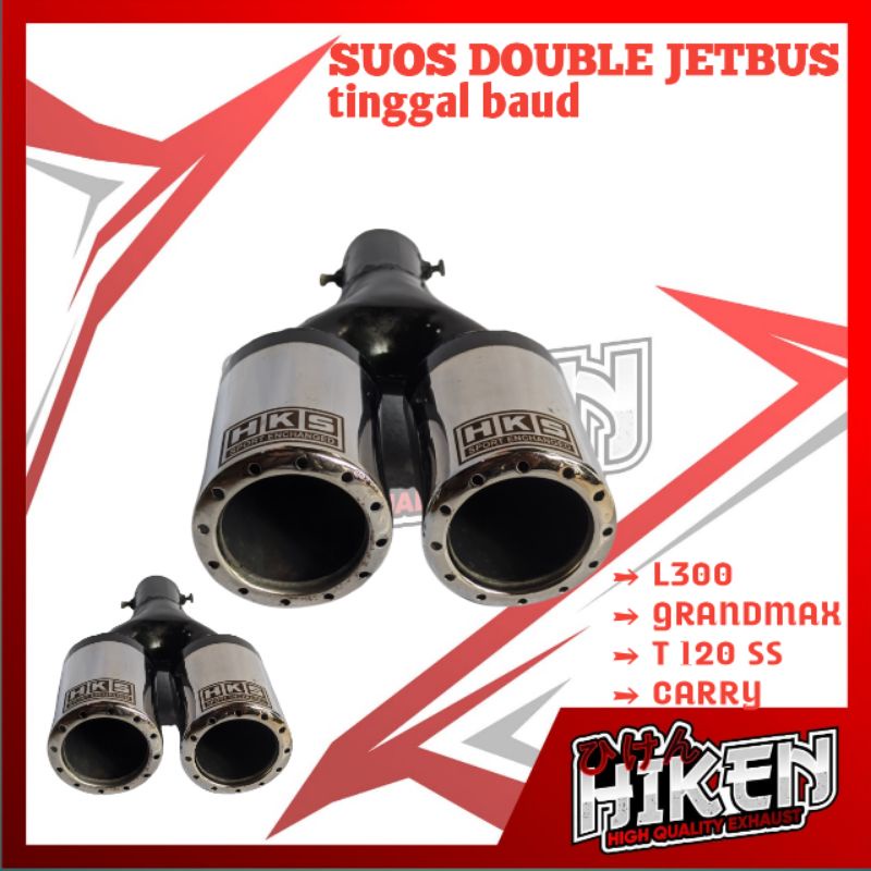 knalpot mobil  suos dobel jetbuss dua lubang ujung bulat HKS  untuk mobil L300, pickup bensin, truk 