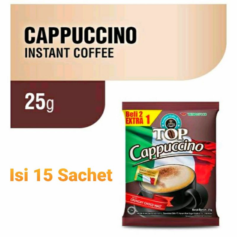 TOP COFFEE CAPPUCCINO Netto 25gr Renceng Isi 15 Sachet