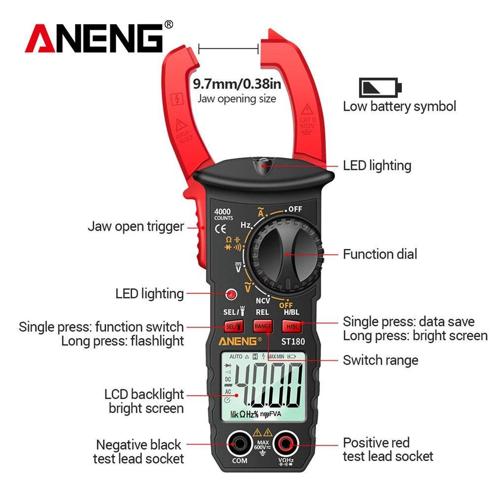 Solighter Digital Clamp Meter ANENG ST180 Amp Hz Kapasitansi NCV Ohm Test Mobil Amp DC/AC Ammeter