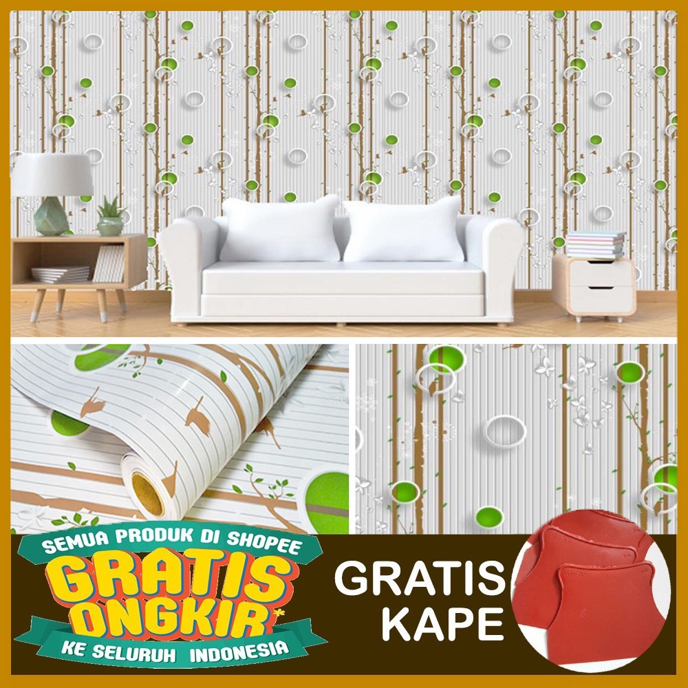 [GRATIS KAPE] Wallpaper Dinding / Supplier Wallpaper Stiker Dinding Pohon Pol Hijau [COD]