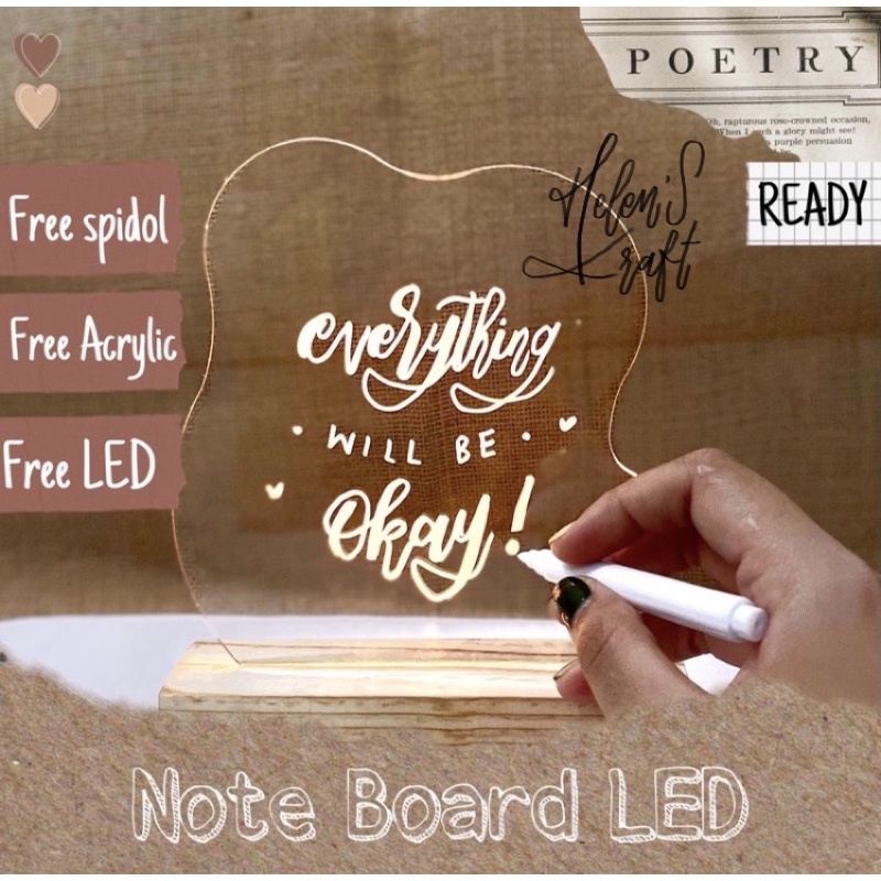 

ACRYLIC NOTE BOARD MESSAGE WITH LED STAND | BOARD PLANNER SCHEDULE | TO DO LIST ACRYLIC | ACRYLIC PLANNER | BOARD HOME OFFICE TABLE DECOR | FREE SPIDOL Lampu 3D