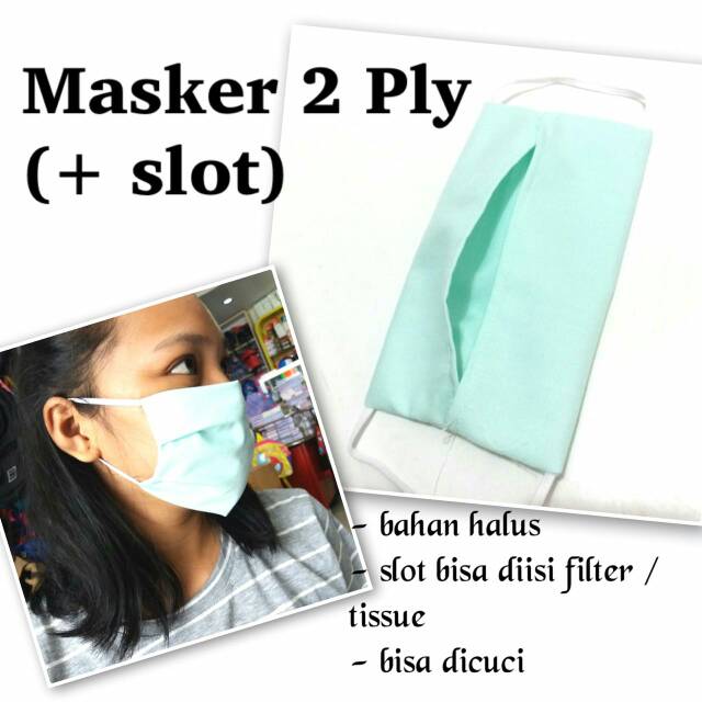 Masker Kain 2 Ply + Slot/ Pouch bisa diisi Filter / Tissue