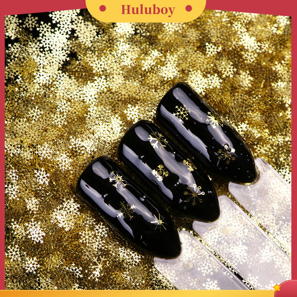 Huluboy Huluboy♡ 90pcs / Kotak Sequin Ultra Tipis Bentuk Snowflake Natal Warna Emas Untuk Dekorasi Manicure