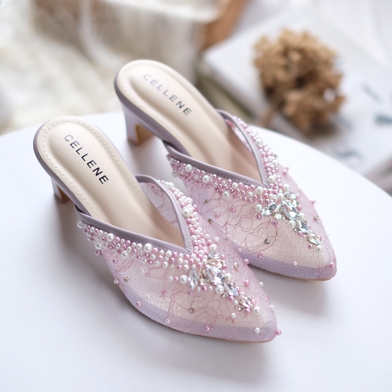 𝗖𝗘𝗟𝗟𝗘𝗡𝗘 Vlorae Beads Heels / wedding shoes sepatu pengantin payet mocca 5cm