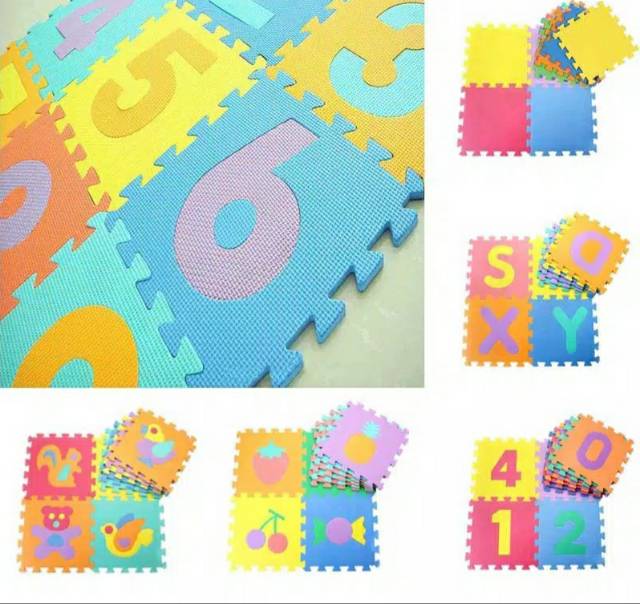 EVA Mat evamat Puzzle Huruf / Buah / Angka / Hewan Bahan Foam alas Anak Bermain Makassar evamat