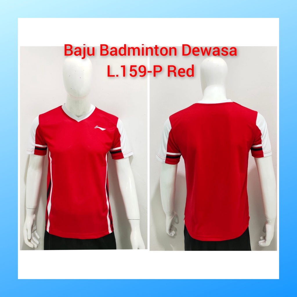 Kaos bulutangkis pria baju badminton atasan jersy wanita dewasa t-shirt outfit seragam kostum jersey olahraga casual suit pakaian jarsey oblong apparel sports jersi sudirman thomas uber cup bulu tangkis L159 merah polos