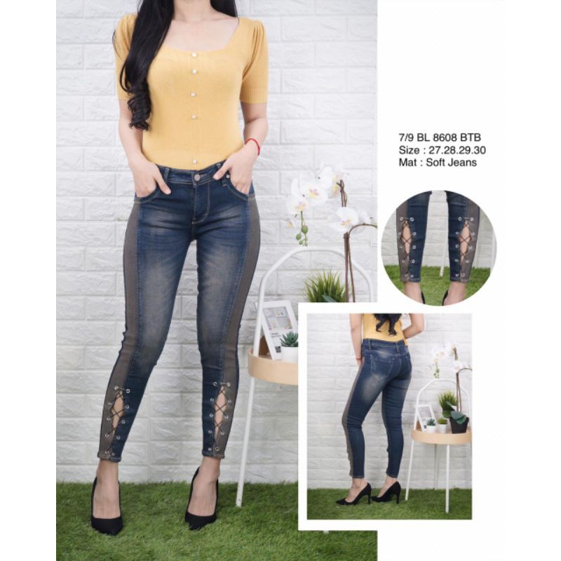 bz#Celana jeans skinny tali bawah
