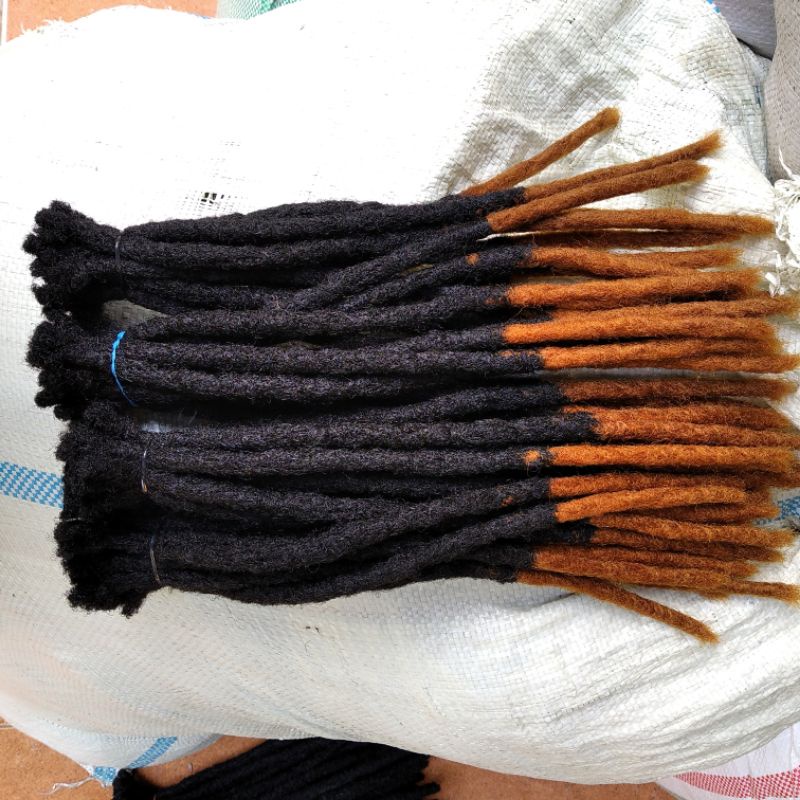 BAYAR DI TEMPAT Rambut gimbal sintetis 2warna hitam coklat panjang 36cm per lusin