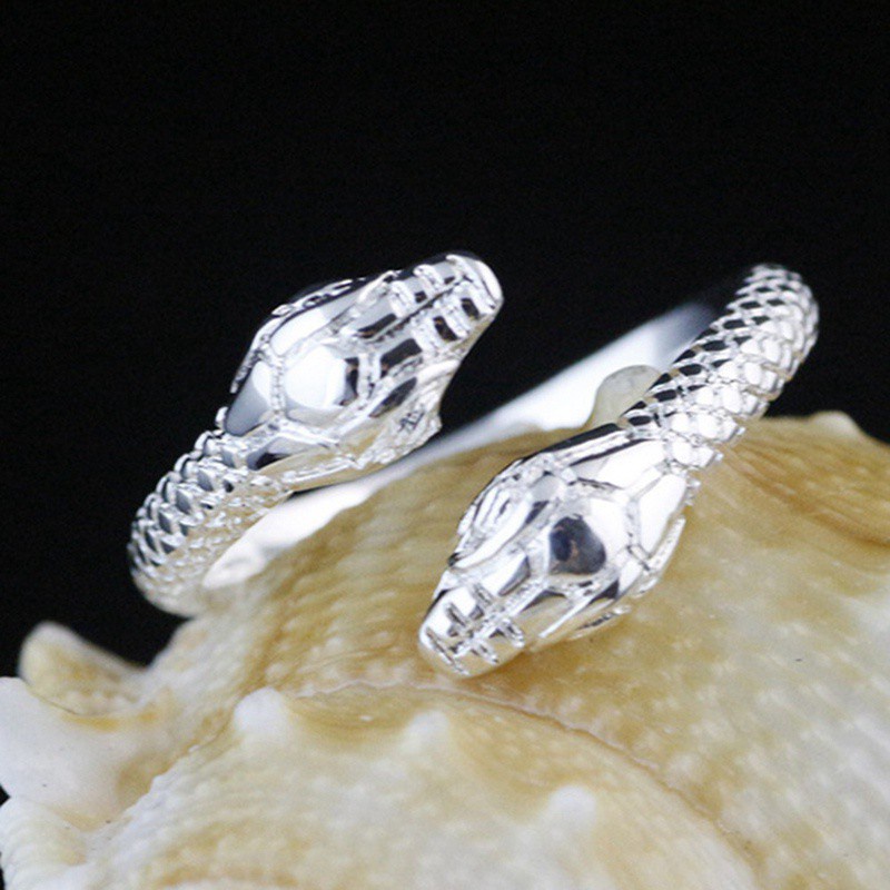 Hospitality Women/Men Fashion Opening Adjustable Double Snake Head Silver Plated Ring