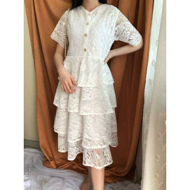 Ken-109 Dress pesta tingkat brokat semi long dress Dress kondangan