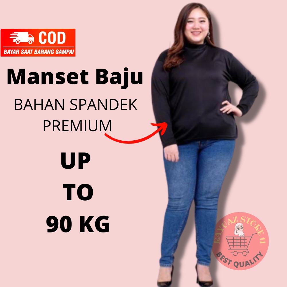 Manset Baju Lengan Panjang Jumbo Bahan Spandex Premium Kerah Turtleneck Muat Sampai BB 90 kg