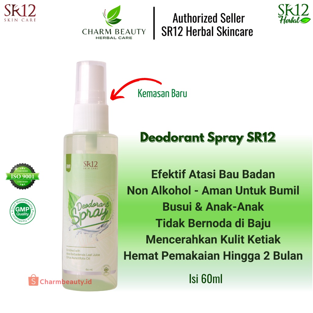 Deodorant Spray SR12 Herbal Ampuh atasi Bau Badan Keringat Berlebih Mencerahkan Ketiak BPOM 60 ml