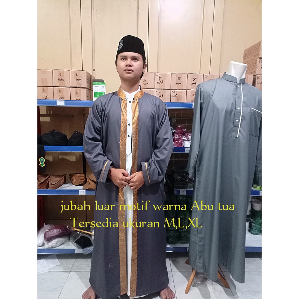 Fullset Jubah Motif  (jubah luar,gamis dalam dan peci imamah)