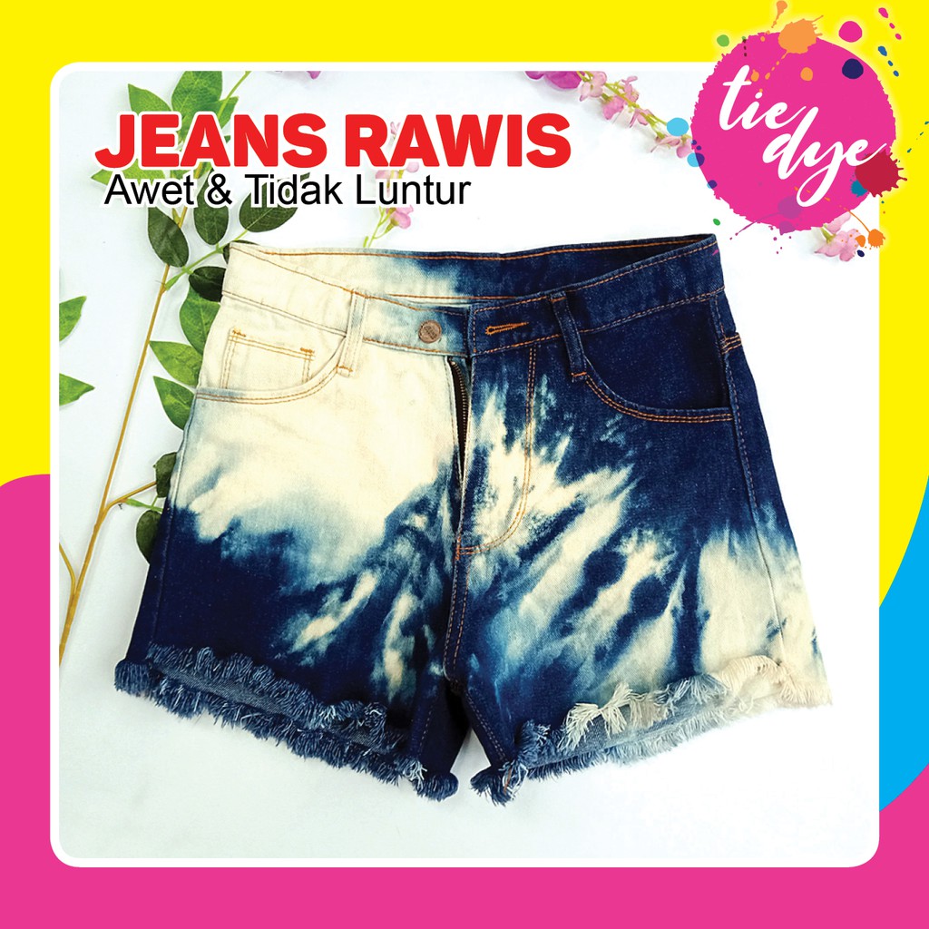 Celana Pendek Jeans Rawis Tie Dye Biru