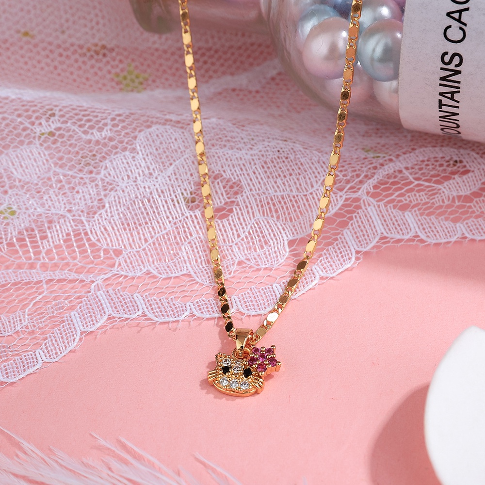 set perhiasan anak titanium anti karat hellokitty kalung wanita anting anti karat gelang D454