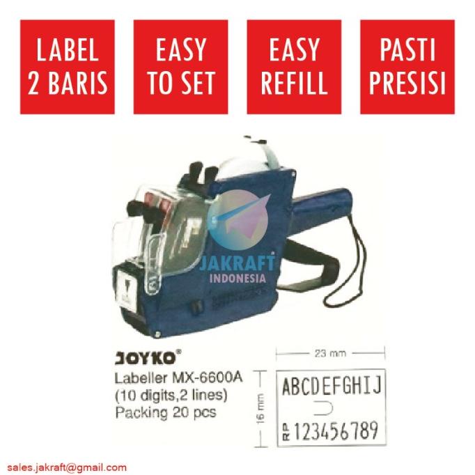 

Alat Cetak Label Harga JOYKO Price Labeller MX-6600A 2 Baris 10 Digits CUCI GUDANG