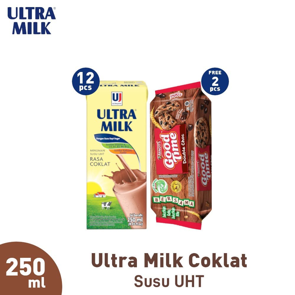 

PROMO PAKET (12PCS) ULTRA MILK COKELAT 250ML FREE 2PCS GOOD TIME COOKIES TERMURAH