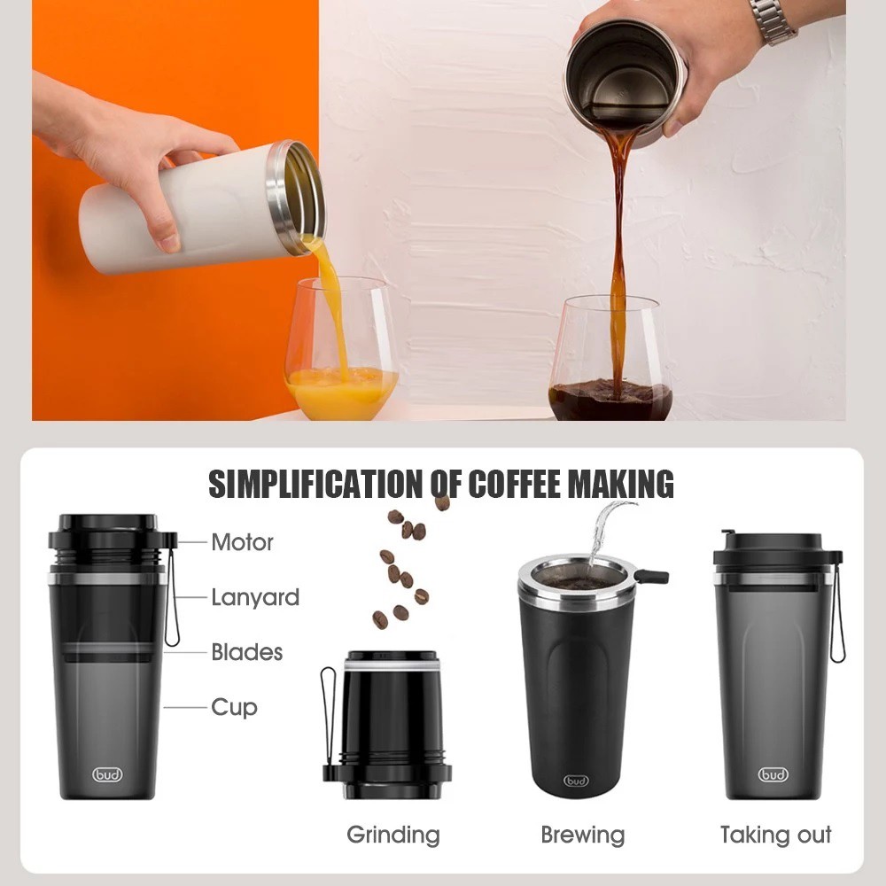 XIAOMI BUD Portable Ground Coffee Cup with Electric Grinder - BB02A - Mug + Penggiling Biji Kopi