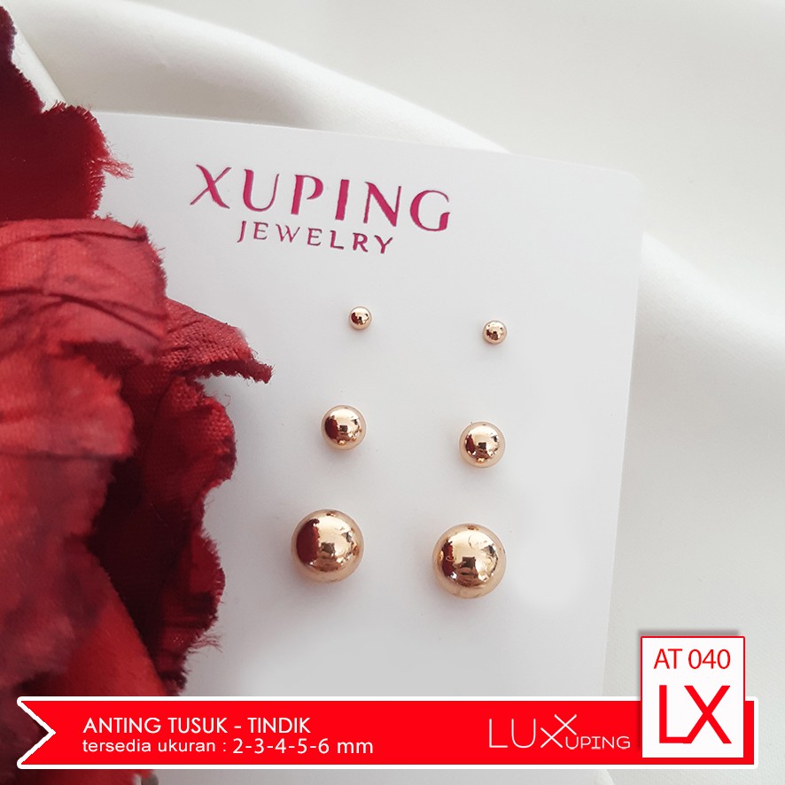 AT 040  Anting Xuping Premium Polos Tanpa Mata Zirkon Unisex Laki Perempuan Pentul Perhiasan Lapis Emas Imitasi Aksesoris Korea Boba Pentol Luxx Xuping