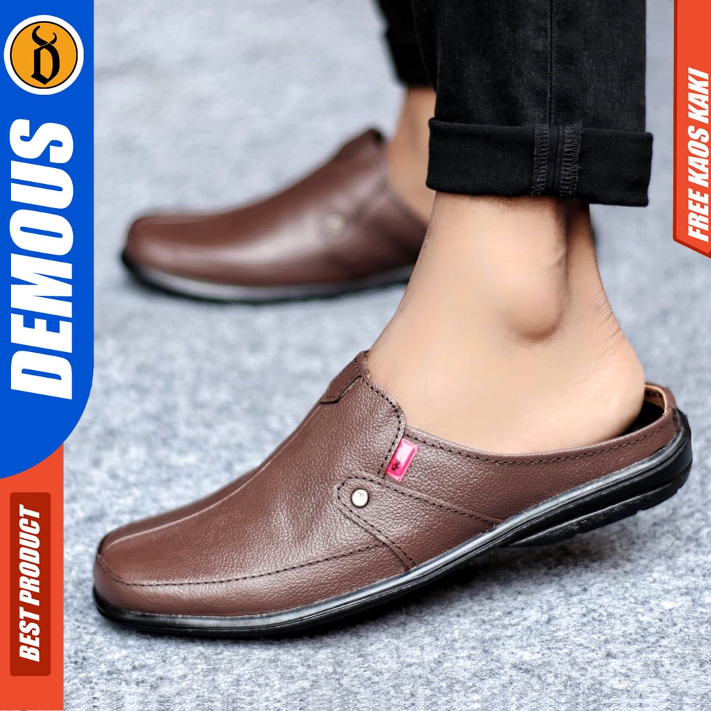 Sepatu Sandal Casual Kulit Asli Bustong Tutong Sendal Slop Original Murah Terbaru Kekinian