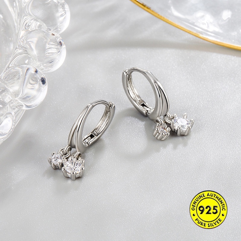 Anting Klip Bahan Sterling Silver Hias Zircon AAA Gaya Simple Untuk Wanita