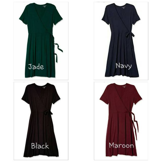 Amazon Essential Wrap Dress 3 Warna , Navy, Black, Maroon  S M L